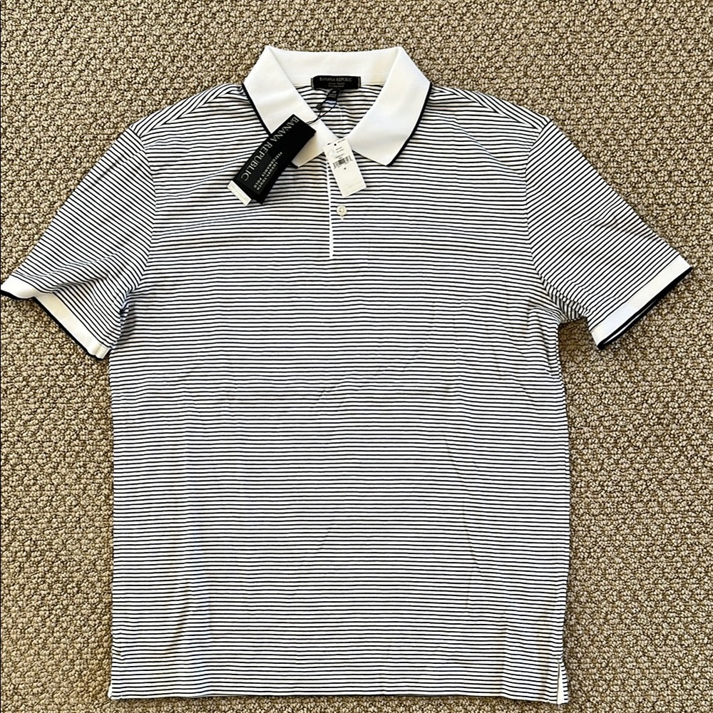 Banana Republic Black and White Polo Shirt with Classic Stripes